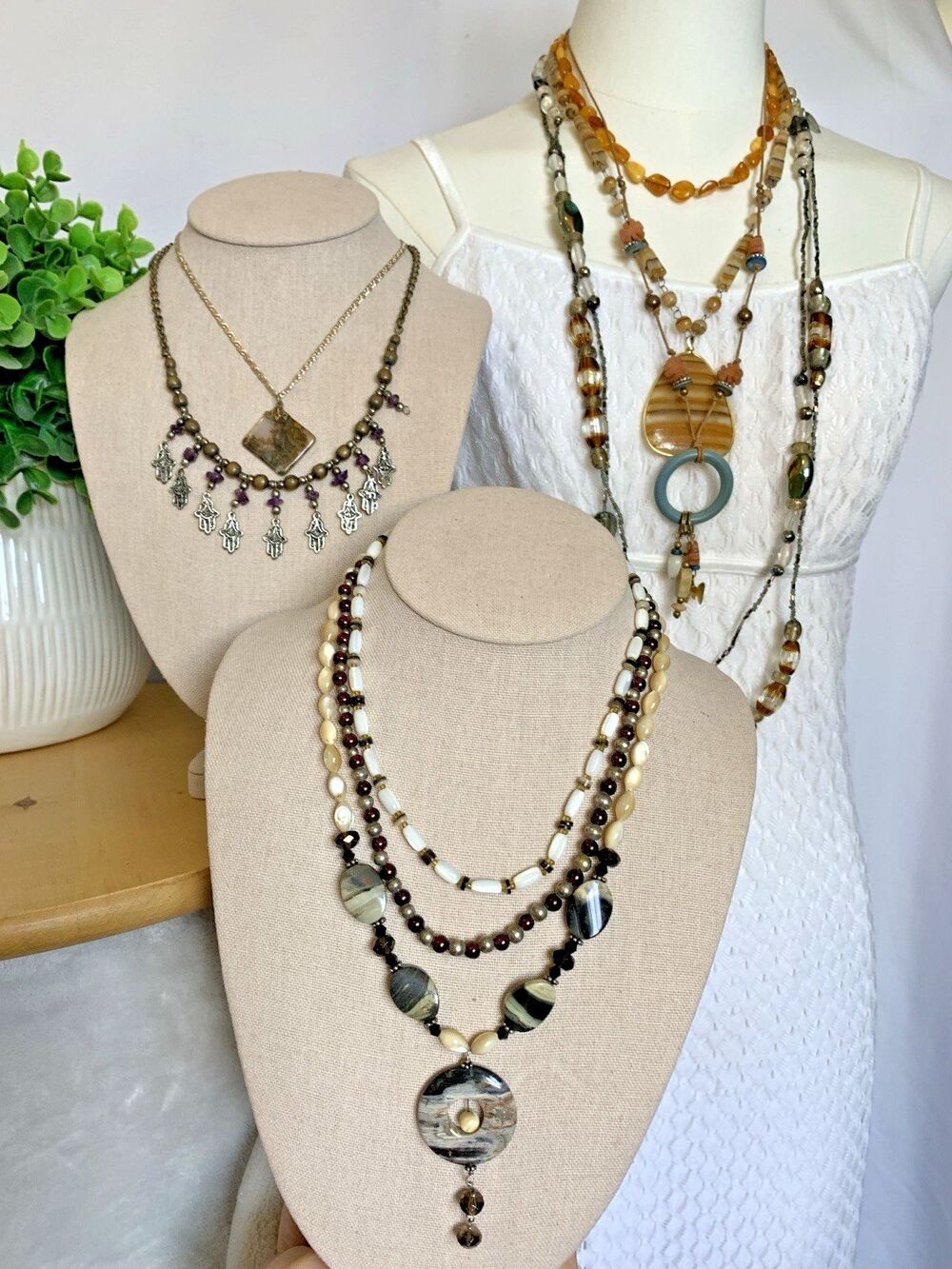 Boho Beaded Pendant Necklace Lot Vintage Modern Layering Coldwater Creek Germany